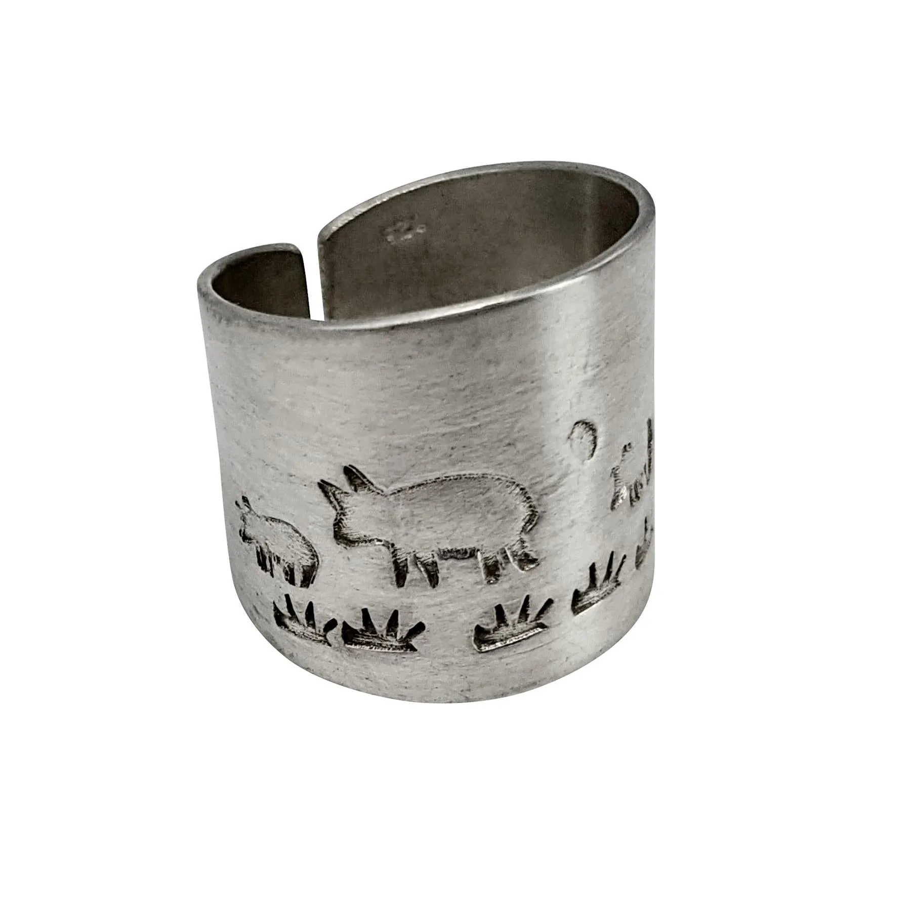 Hill Tribe Silver Farm Animal Landscape Ring - Adjustable Wide Band