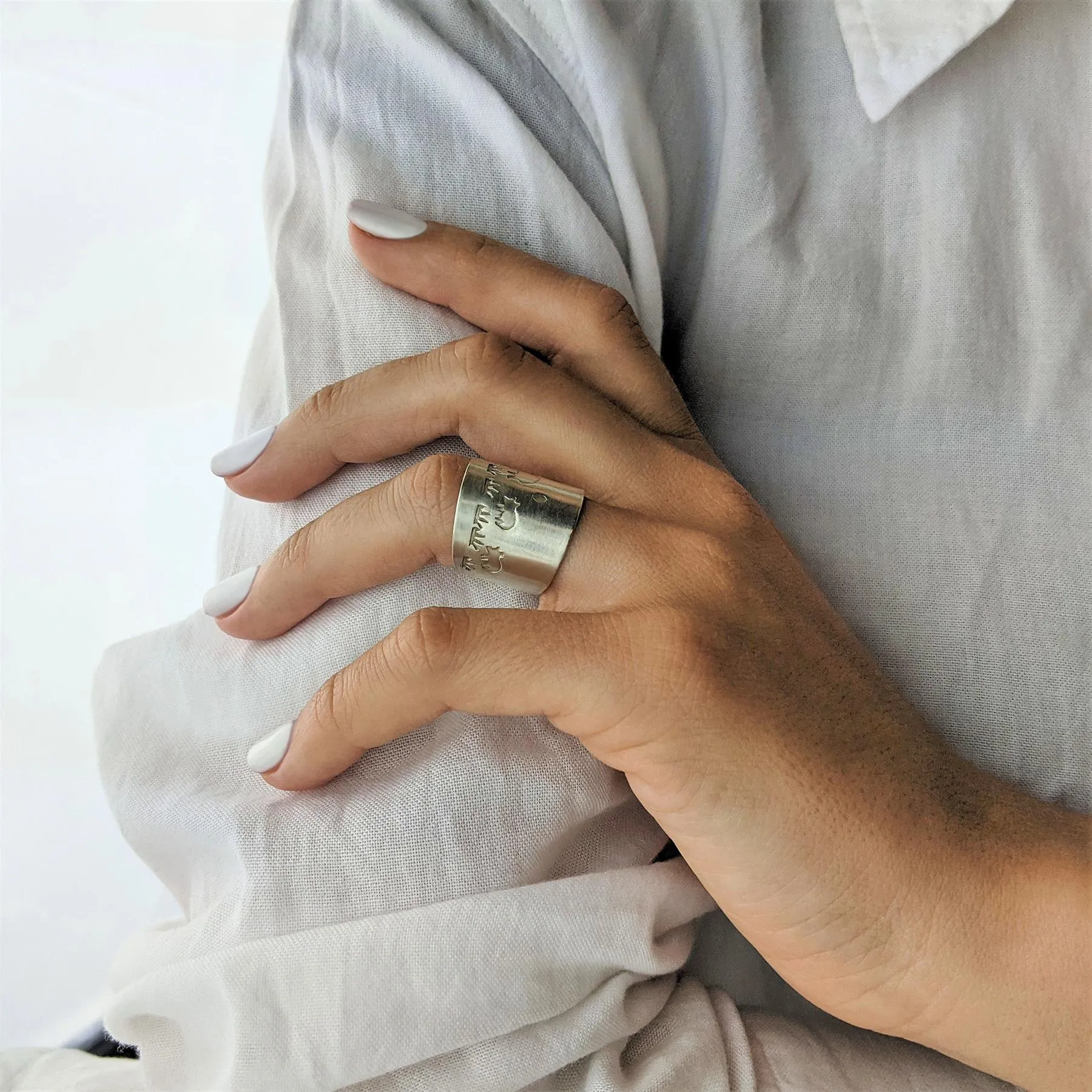 Hill Tribe Silver Farm Animal Landscape Ring - Adjustable Wide Band