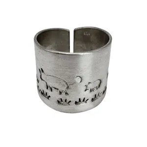 Hill Tribe Silver Farm Animal Landscape Ring - Adjustable Wide Band