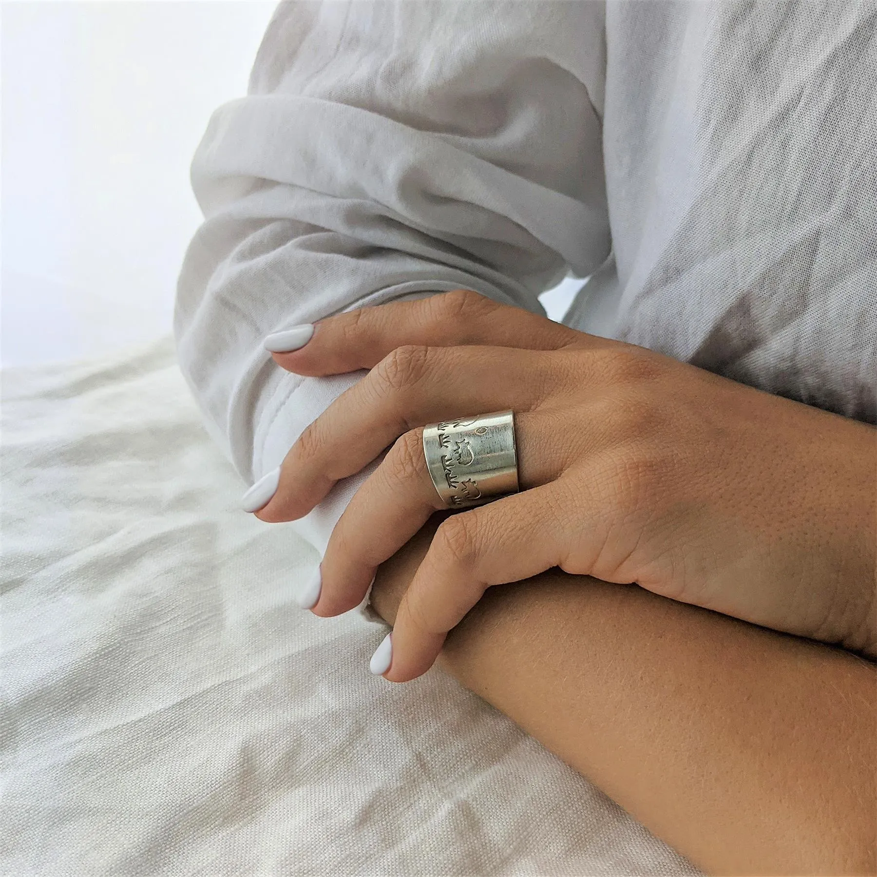 Hill Tribe Silver Farm Animal Landscape Ring - Adjustable Wide Band