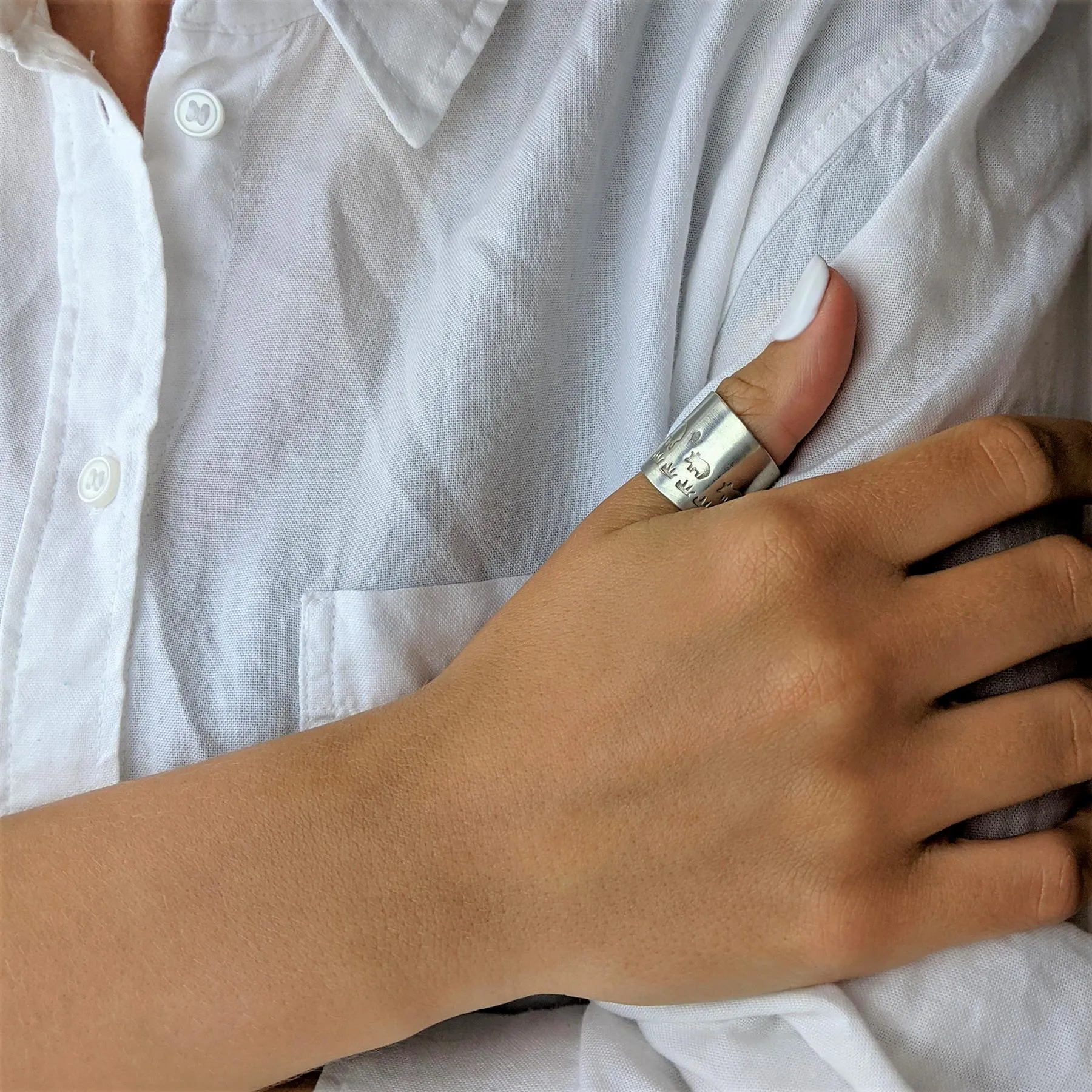 Hill Tribe Silver Farm Animal Landscape Ring - Adjustable Wide Band