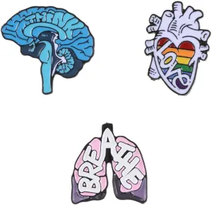 HomeSoGood 3Pcs Cartoon Heart Brain Lung Enamel Pin Lapel Pin Badge Brooches Jewelry for Doctor Friends