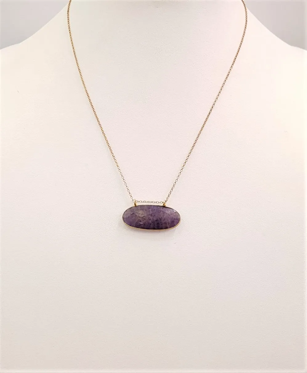 Horizontal Blue Sapphire Single Stone Pendant