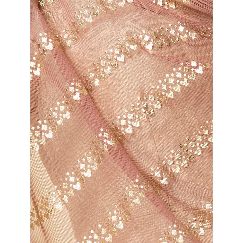 Indya Beige Maxi Dress With Attached Foil Print Dupatta