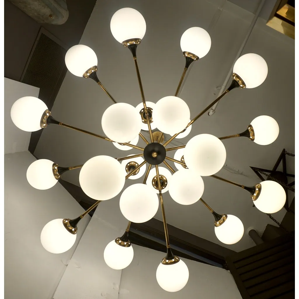 Italian Contemporary White Black & Brass 24-Light Modern Asymmetric Chandelier