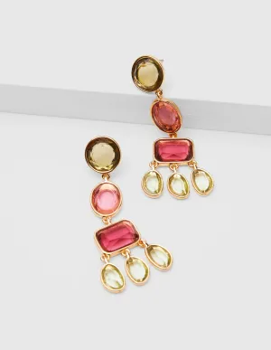 Jewelled Chandelier Earrings-Peach/Purple