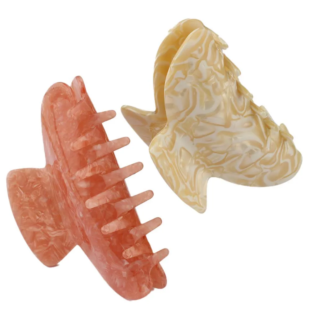 JIRIS 2PCS 3.5 inches Hair Claw Banana Clips tortoise Barrettes Celluloid French Design Barrettes celluloid Pattern print Large Fashion Accessories for Women Girls(SET2)