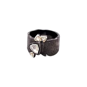Keith Jack Sterling Silver Raw Diamond Ring with Black Rhodium 0.31ctw