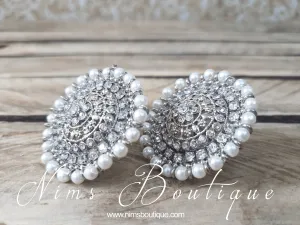 Large Royal Silver Pearl Stud earrings