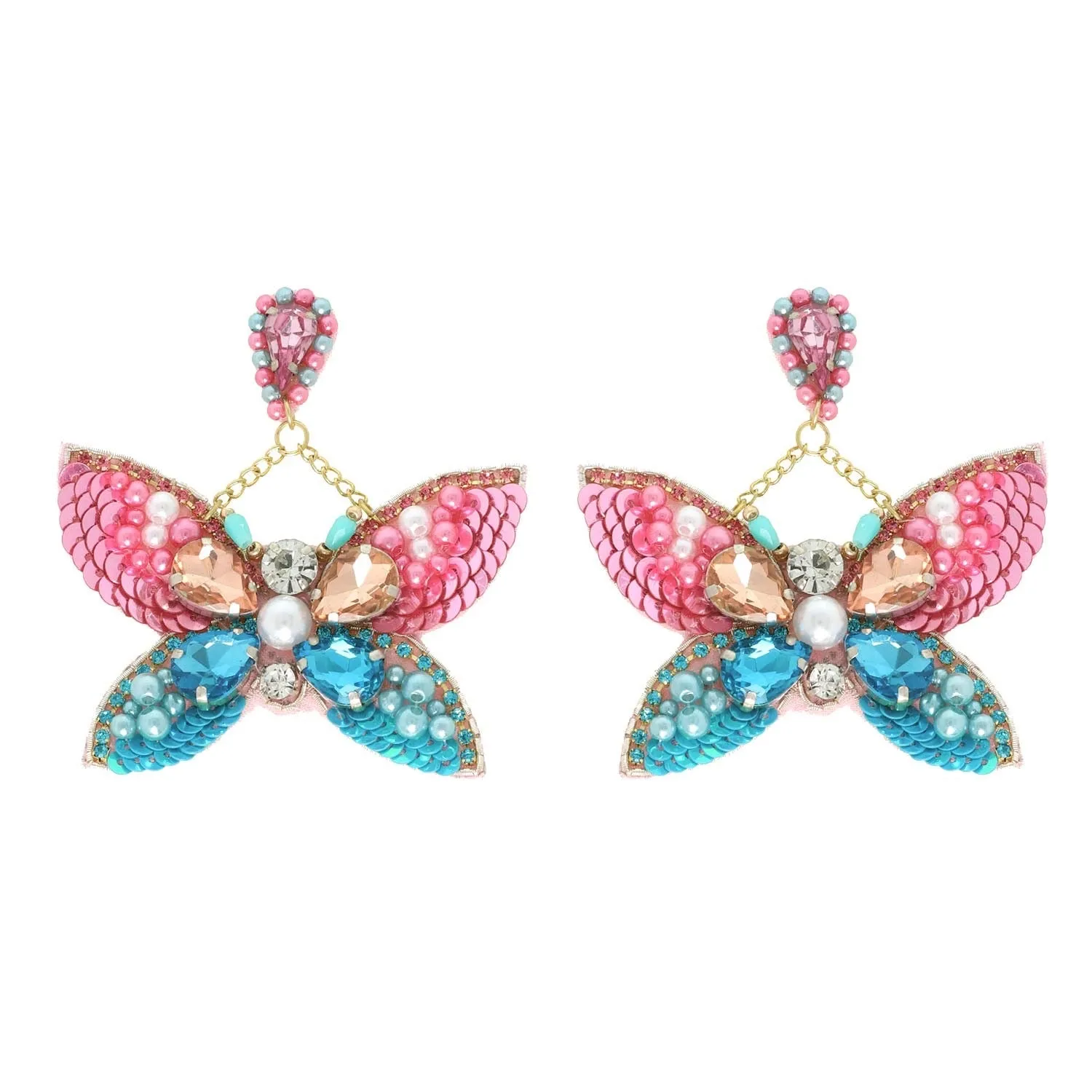 Large Whimsical Beaded Butterfly Earring