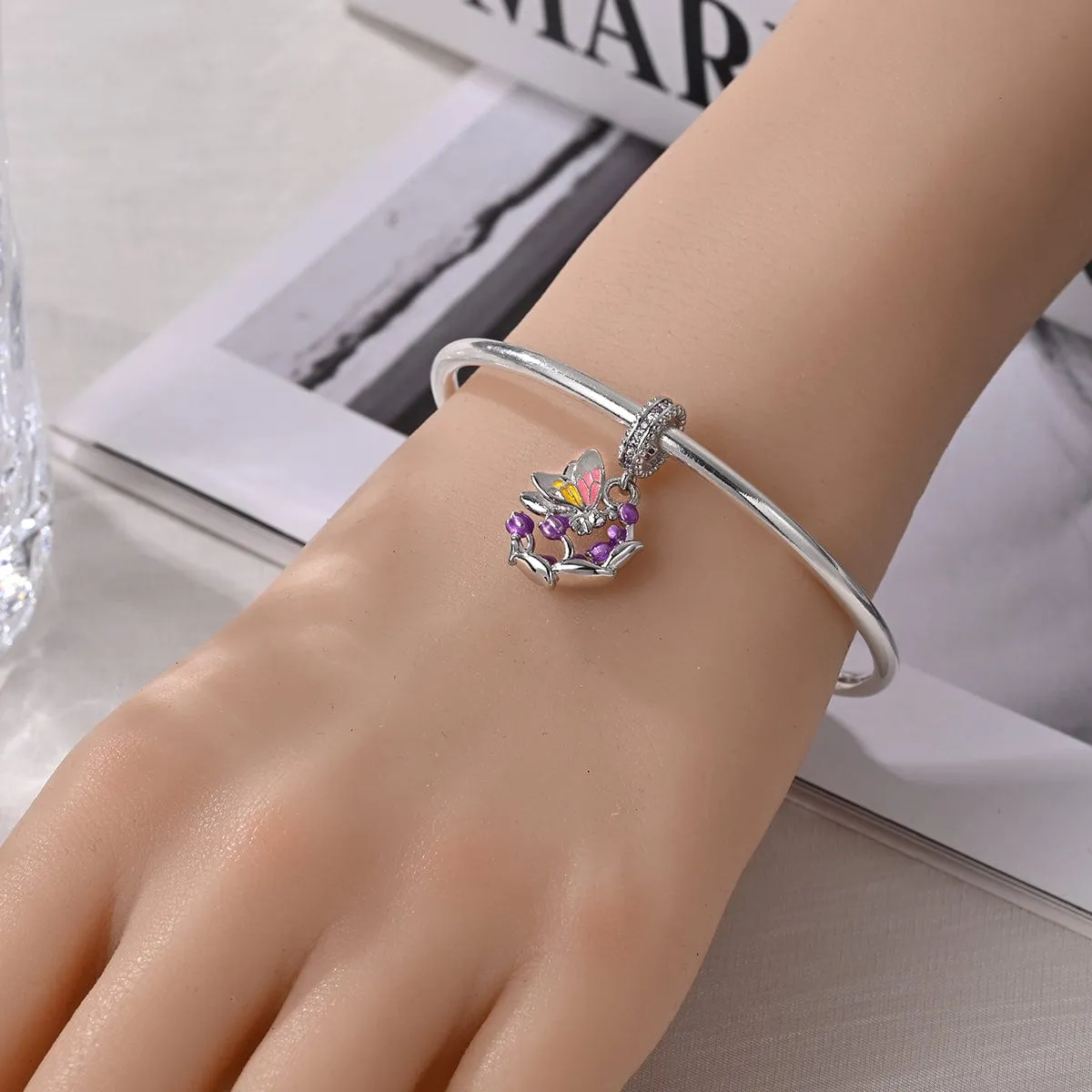 Lavender Blossom & Butterfly Dangle Charm
