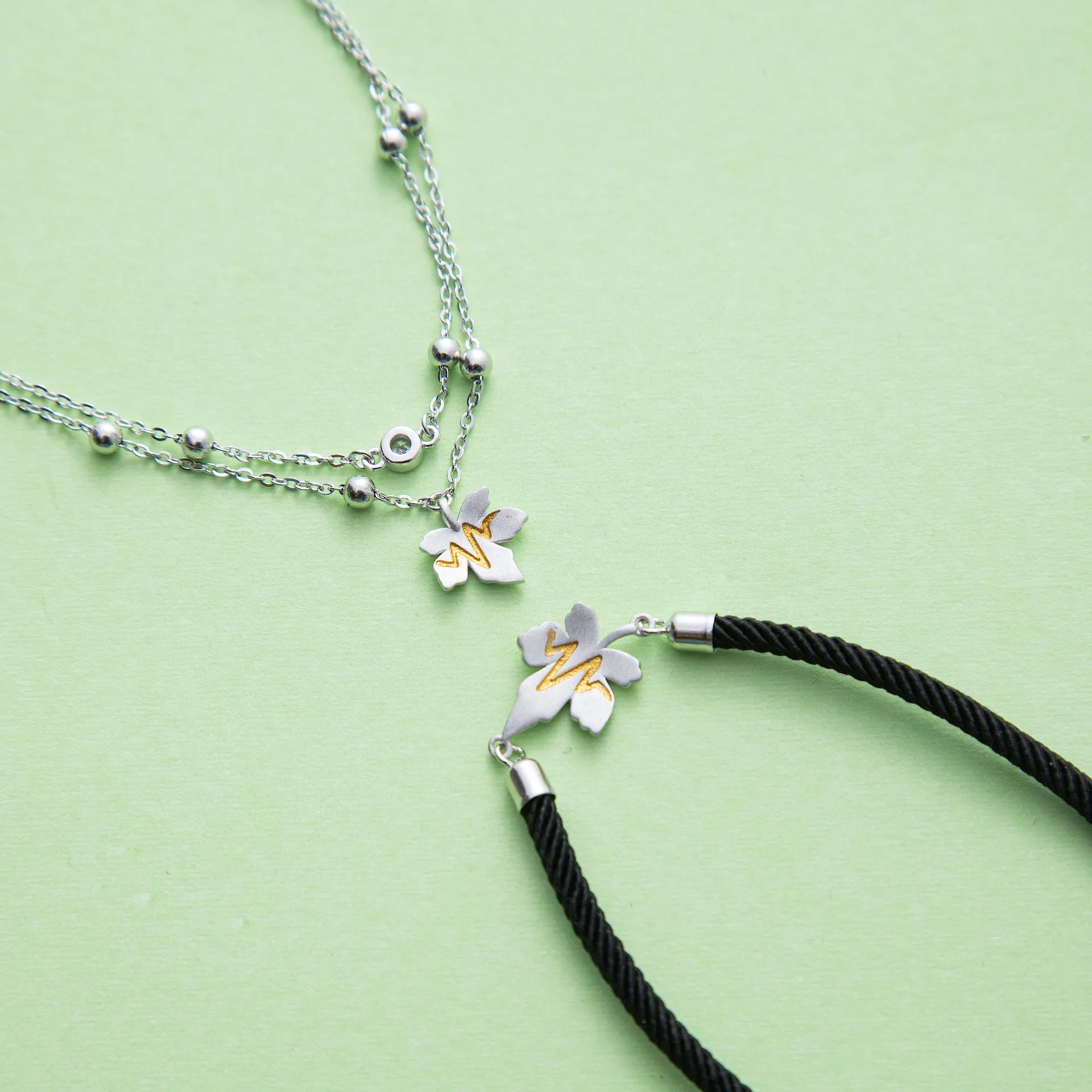 Leaf Pendant 925 Silver Couple Bracelets