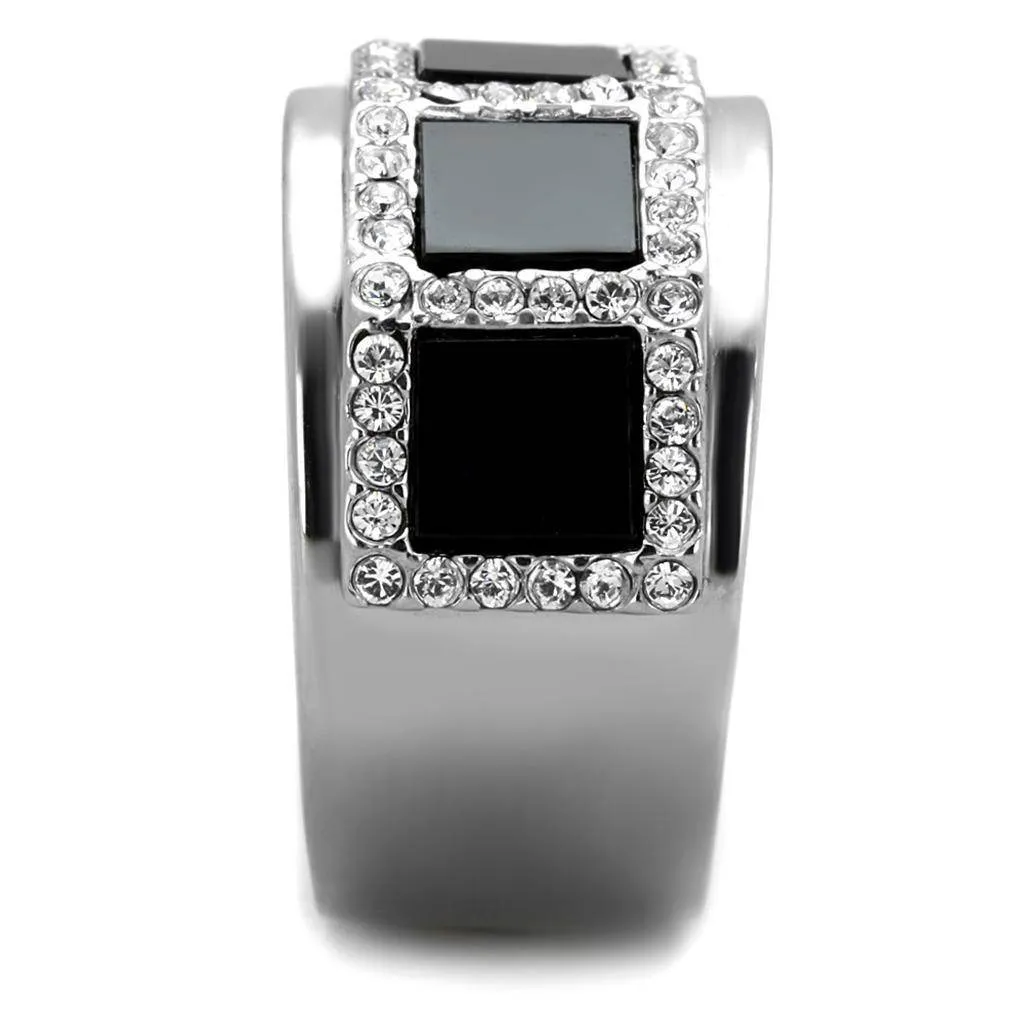 Mens Black Block Stainless Steel Synthetic Onyx Rings