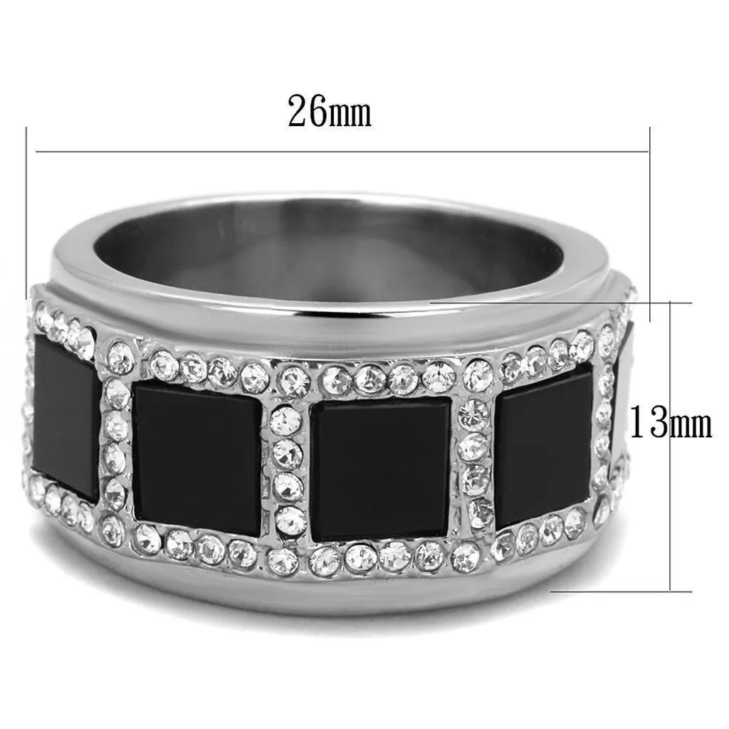 Mens Black Block Stainless Steel Synthetic Onyx Rings