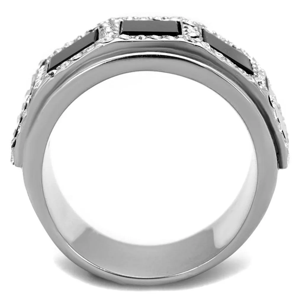 Mens Black Block Stainless Steel Synthetic Onyx Rings