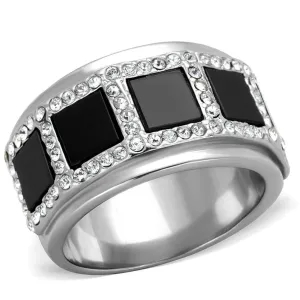 Mens Black Block Stainless Steel Synthetic Onyx Rings