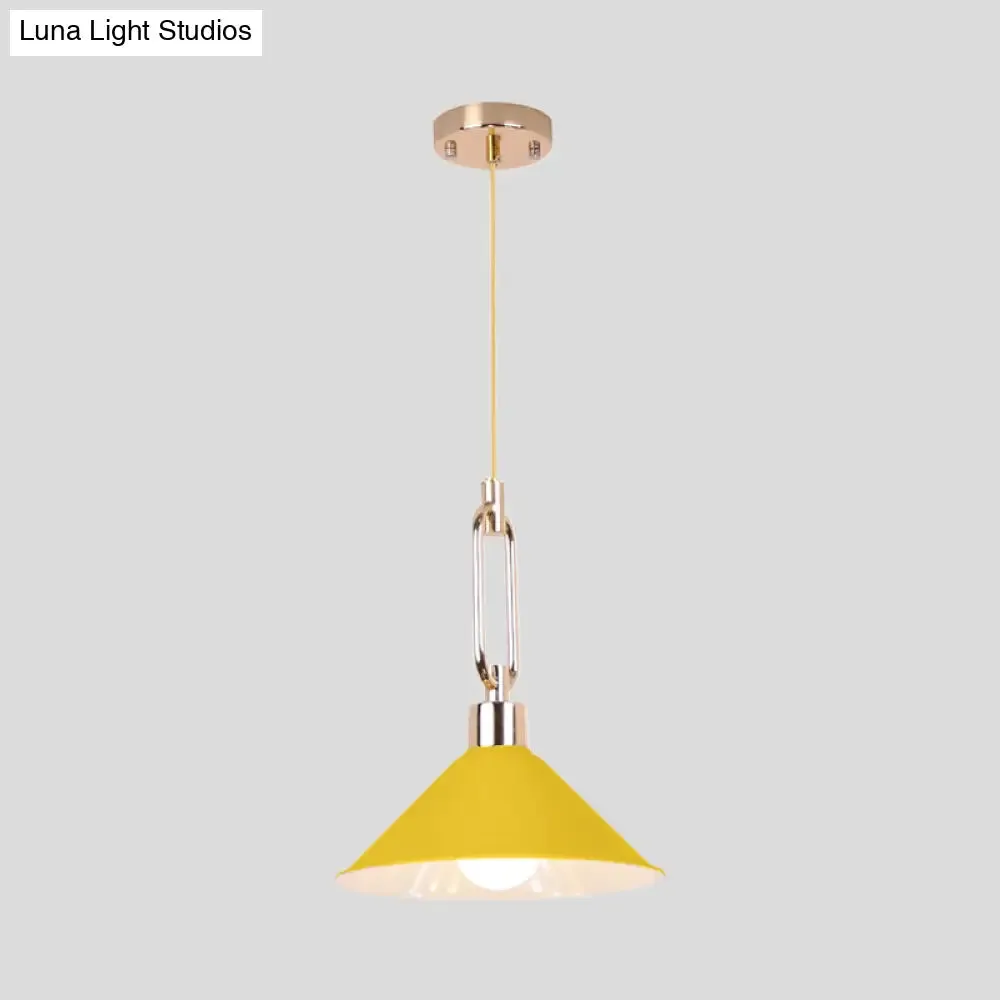 Metal Macaron Pyramid Pendant Lamp: Single Light Candy Colored Suspension for Hotels