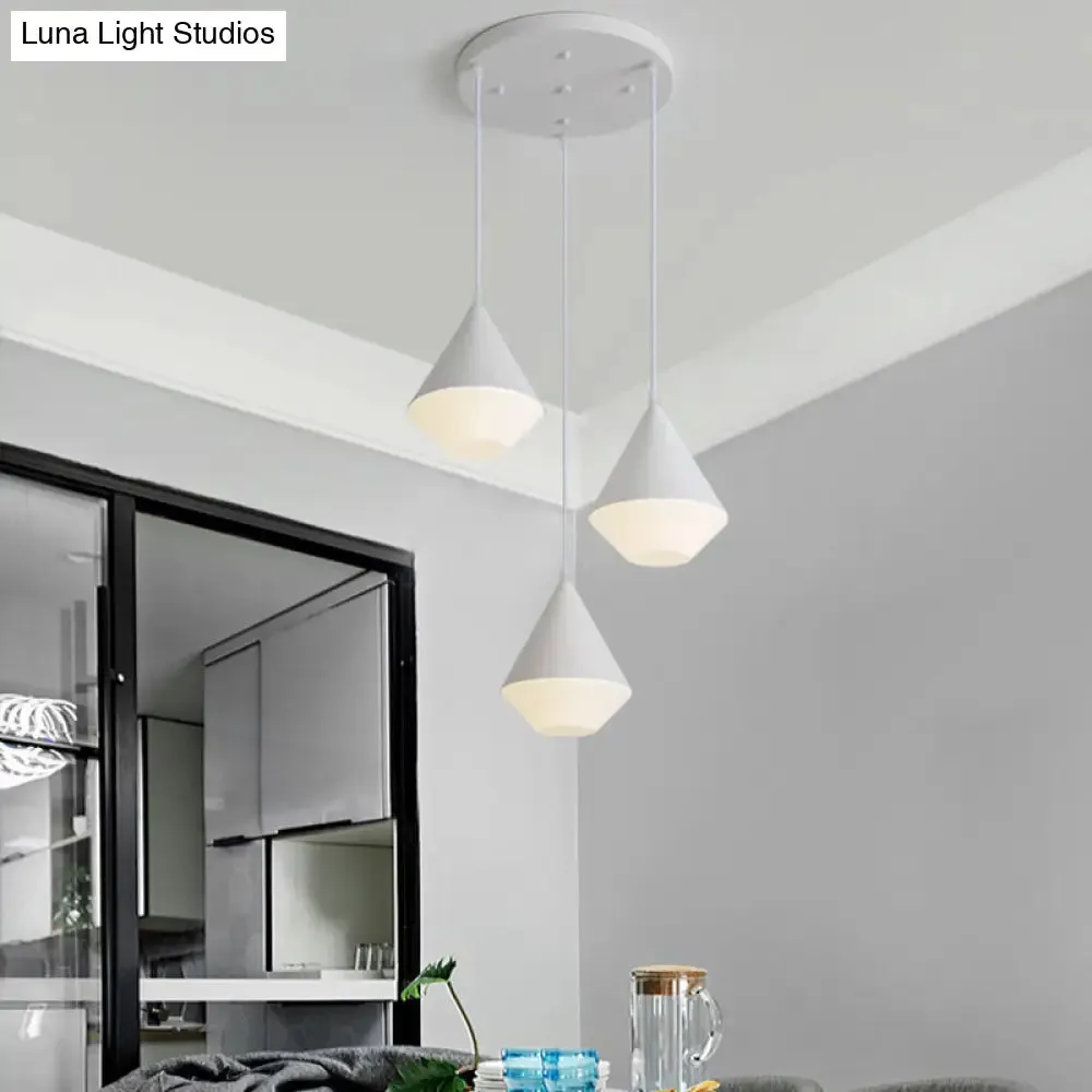 Modern Acrylic Cone Pendant Light with 3 Heads - White/Grey Coffee House Hanging Lamp