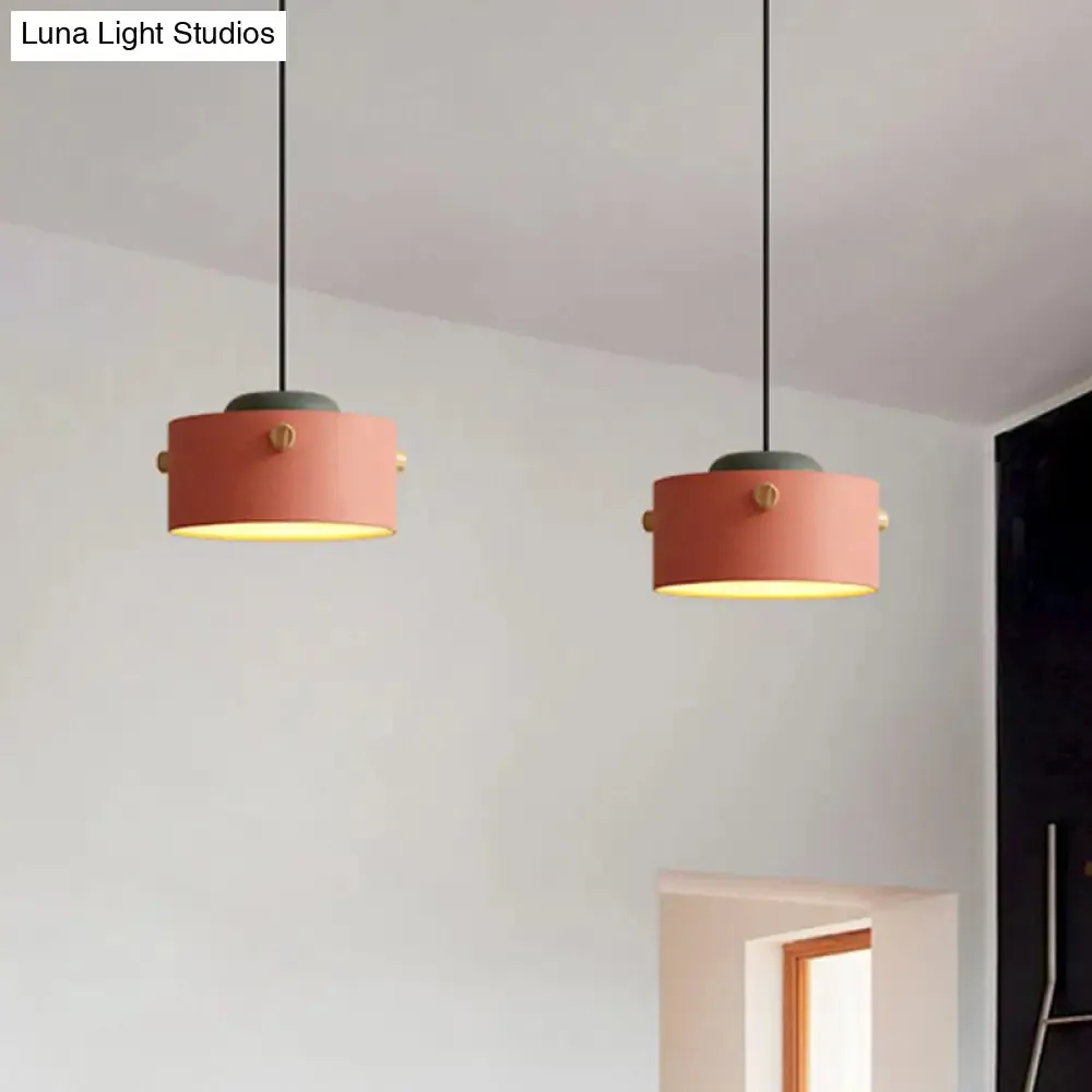 Modern Metal Shade Cylinder Pendant Light Fixture - Green/Pink/White Hanging Lighting