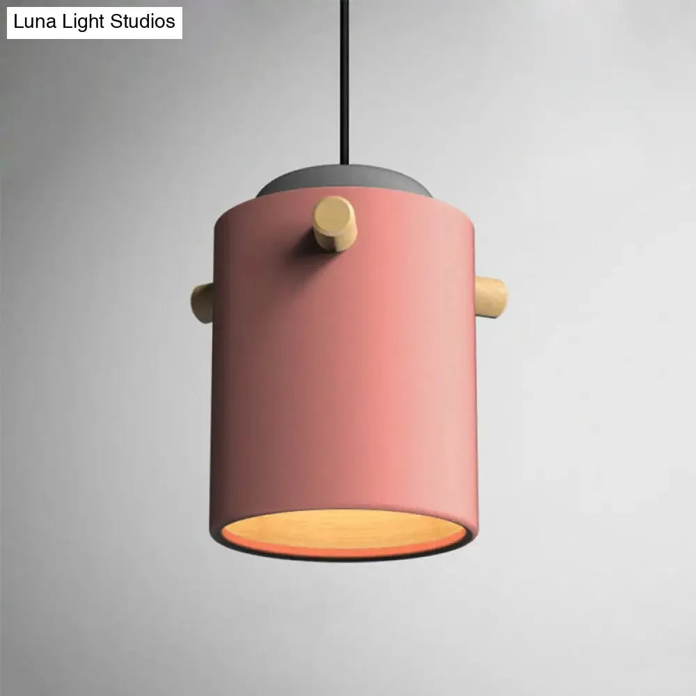 Modern Metal Shade Cylinder Pendant Light Fixture - Green/Pink/White Hanging Lighting