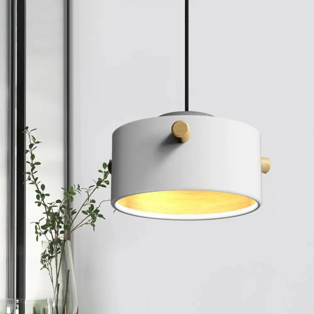 Modern Metal Shade Cylinder Pendant Light Fixture - Green/Pink/White Hanging Lighting