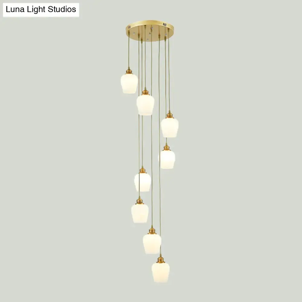 Modernist White Glass Multi Light Pendant Chandelier with 8-Light Tulips Shades