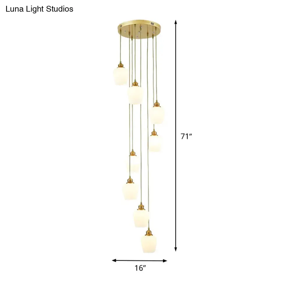 Modernist White Glass Multi Light Pendant Chandelier with 8-Light Tulips Shades