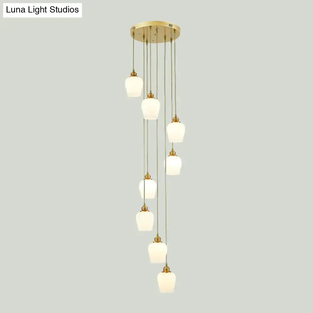 Modernist White Glass Multi Light Pendant Chandelier with 8-Light Tulips Shades