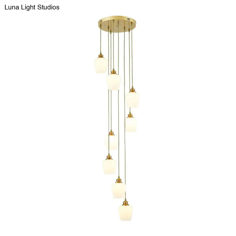 Modernist White Glass Multi Light Pendant Chandelier with 8-Light Tulips Shades