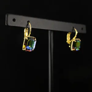 Multicolored Emerald Cut Crystal Earrings with Gold Finish,Octavia- Sorrelli