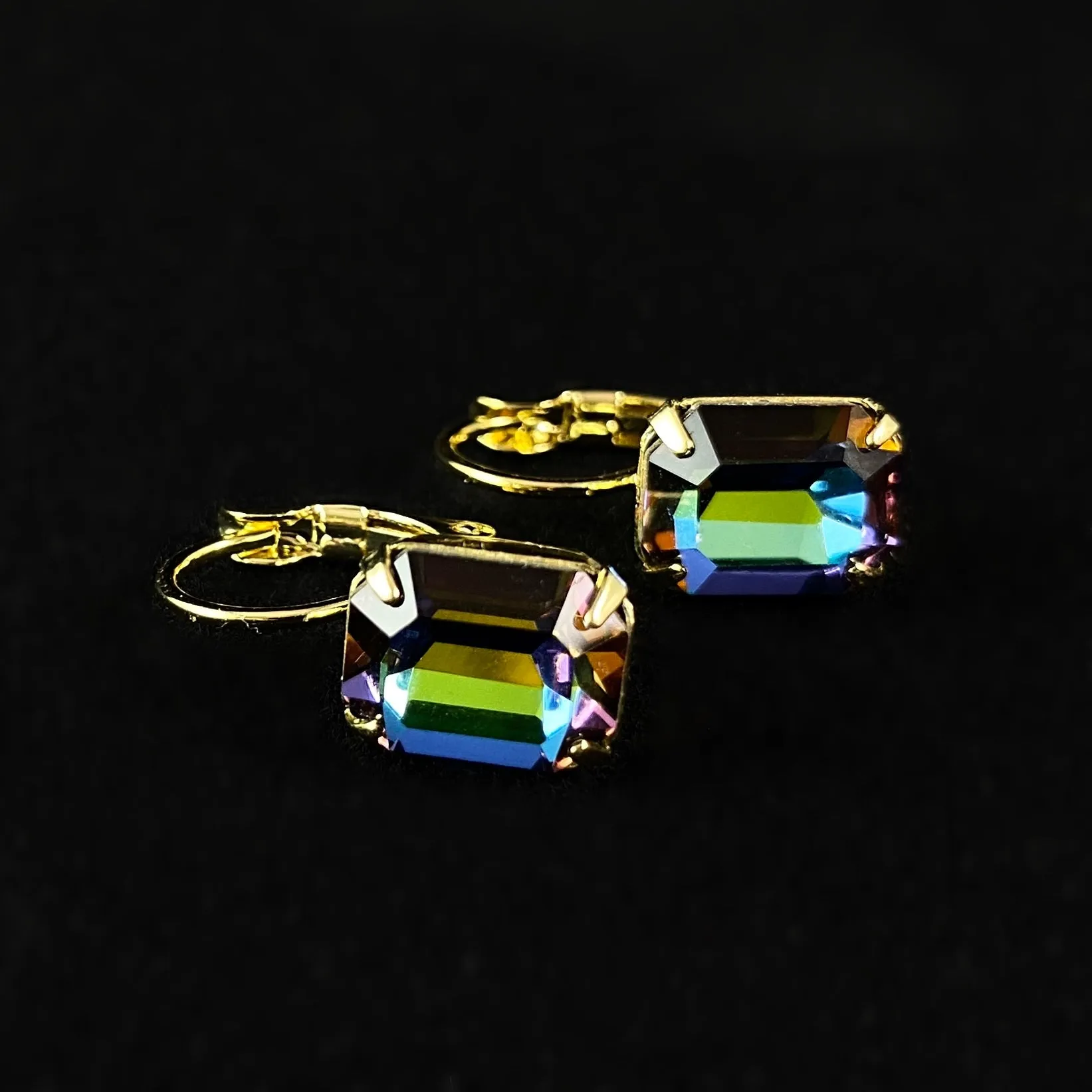 Multicolored Emerald Cut Crystal Earrings with Gold Finish,Octavia- Sorrelli