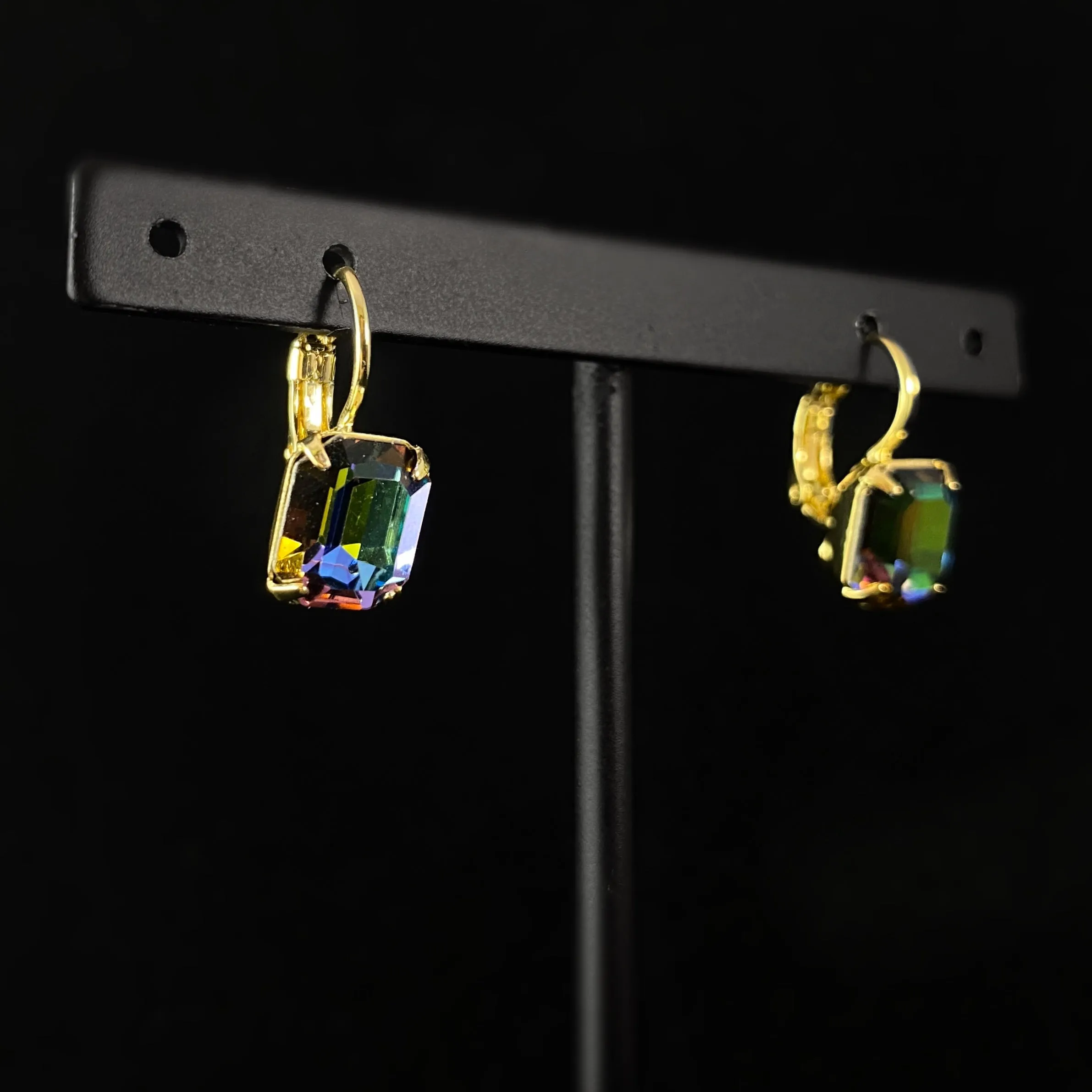Multicolored Emerald Cut Crystal Earrings with Gold Finish,Octavia- Sorrelli