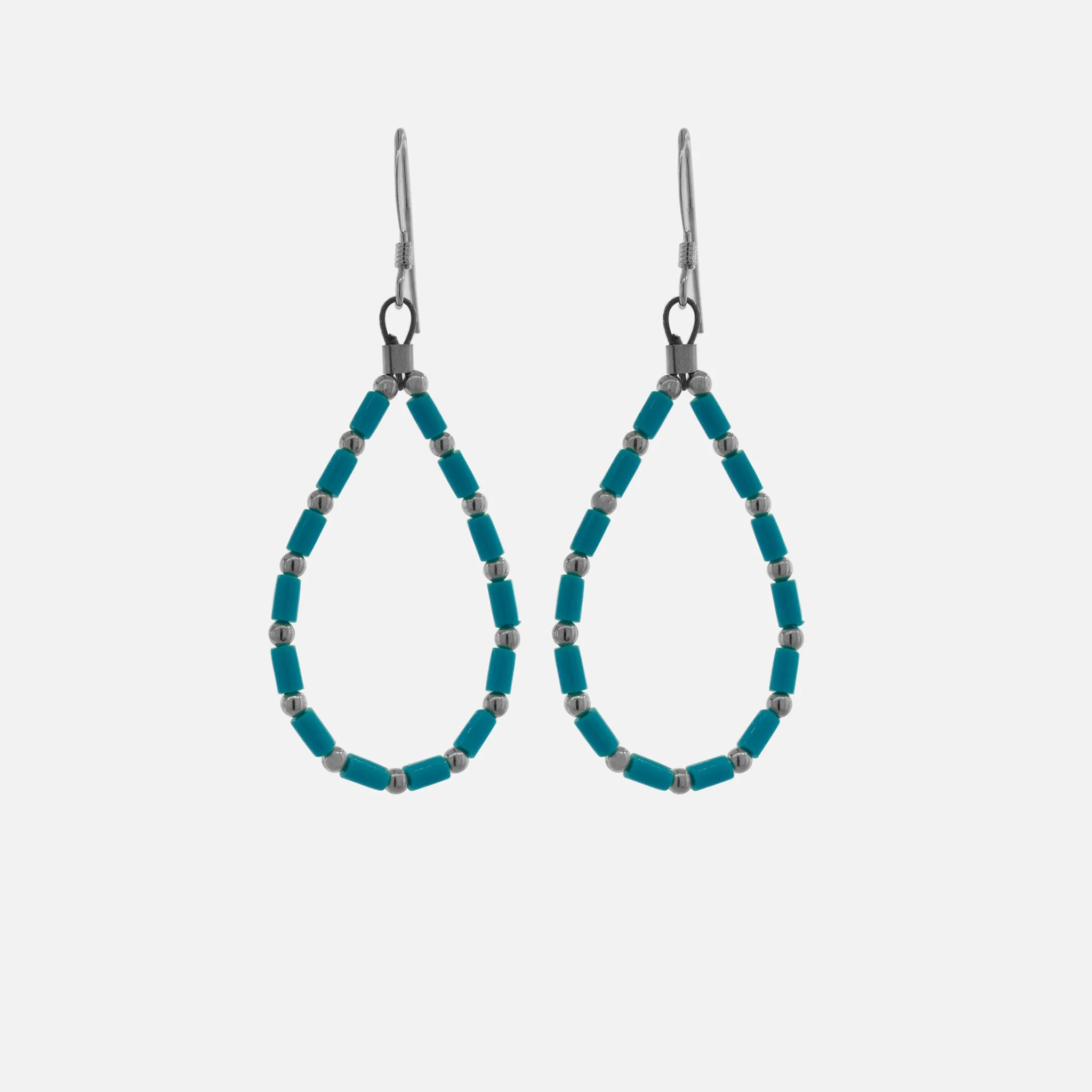 Native American Silver and Turquoise Beaded Drop Earrings