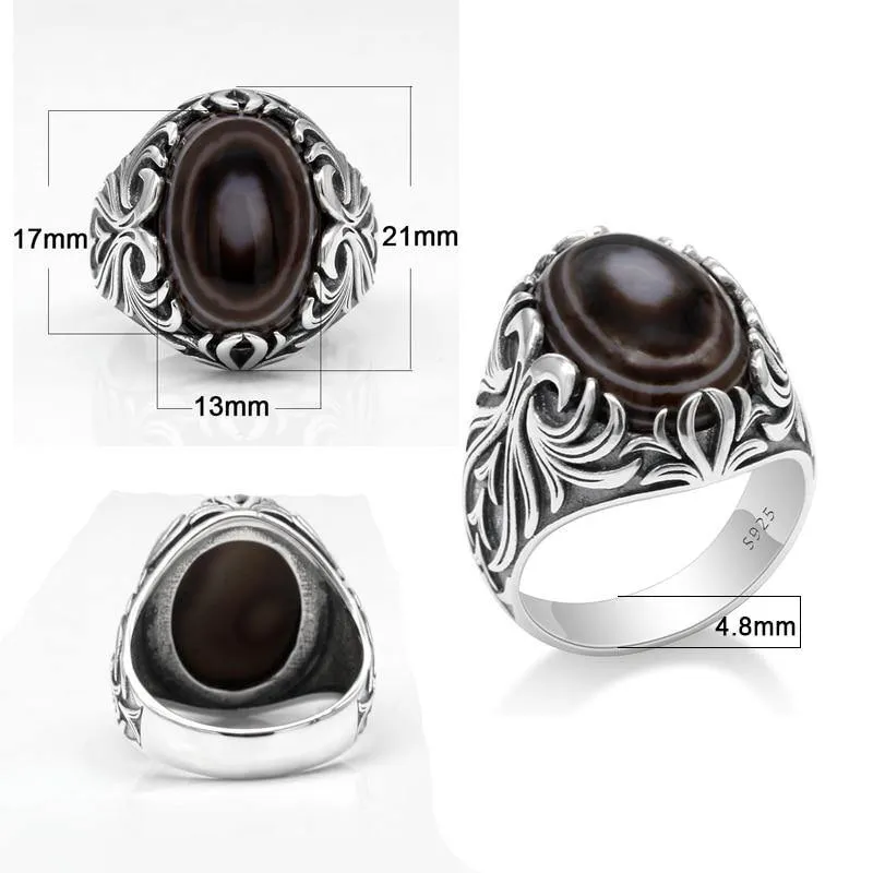 Natural Agate Silver Evil Eye Gemstone Ring