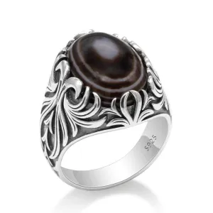 Natural Agate Silver Evil Eye Gemstone Ring