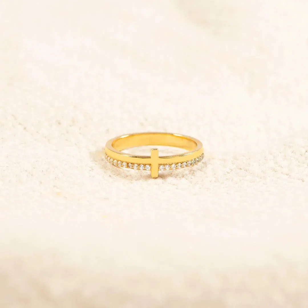 NEVER QUIT GOLDEN CROSS RING