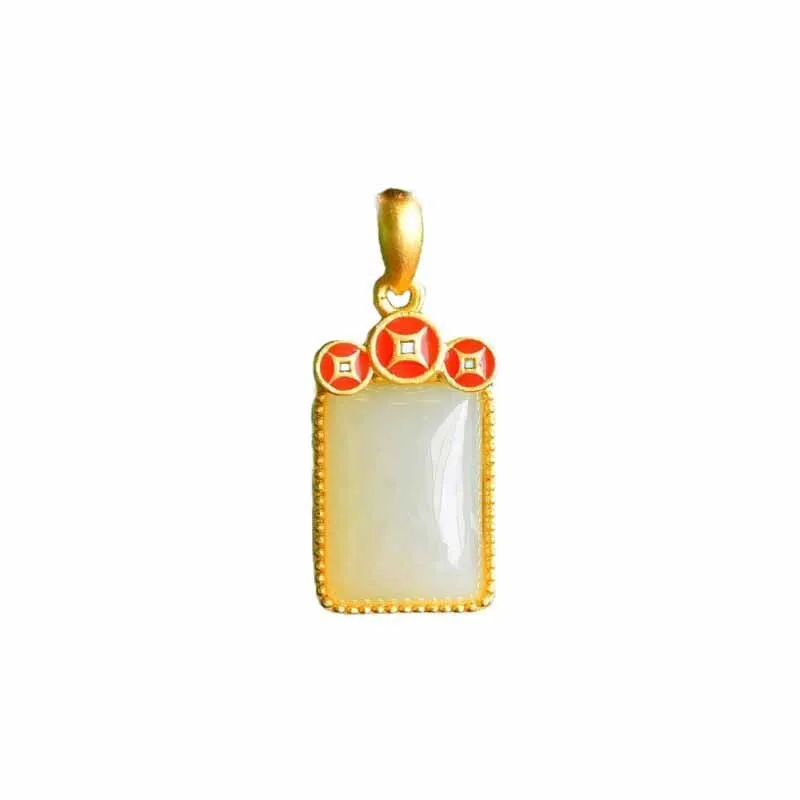 New Chinese style silver inlaid natural hetian chalcedony pendant necklaces