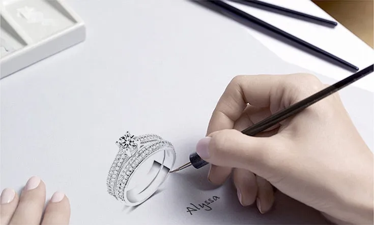 New Design Rose Gold Silver Color Round Cut AAA  Quality Luxury Wedding Ring Set