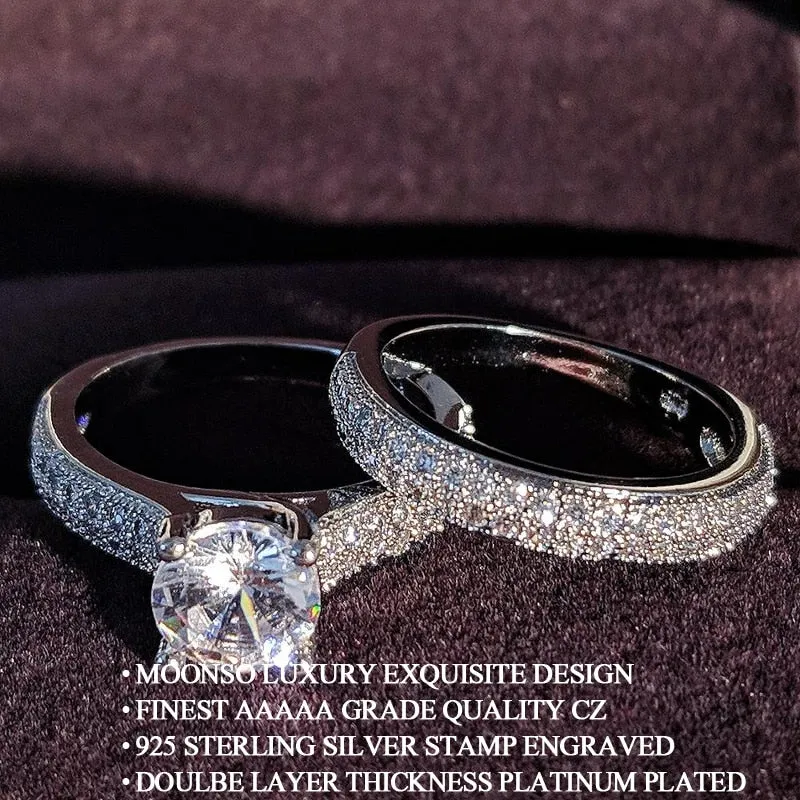 New Design Rose Gold Silver Color Round Cut AAA  Quality Luxury Wedding Ring Set