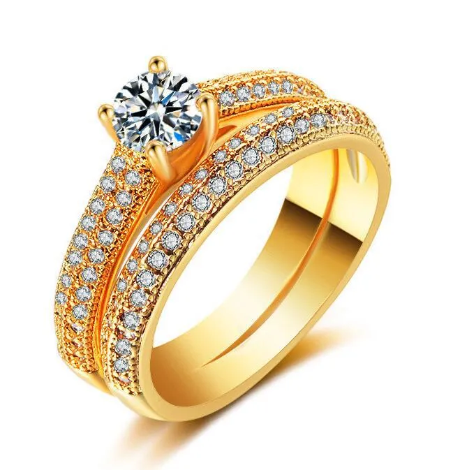 New Design Rose Gold Silver Color Round Cut AAA  Quality Luxury Wedding Ring Set