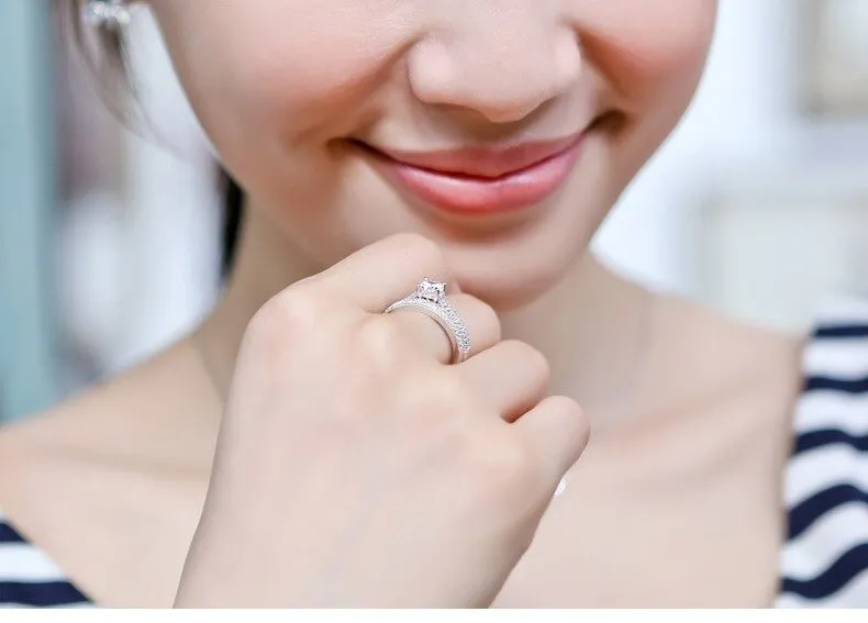 New Design Rose Gold Silver Color Round Cut AAA  Quality Luxury Wedding Ring Set