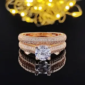New Design Rose Gold Silver Color Round Cut AAA  Quality Luxury Wedding Ring Set