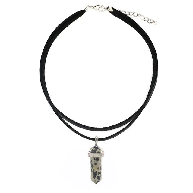 Opal Hexagonal Column Stone Choker Necklace Women New Jewelry Gift