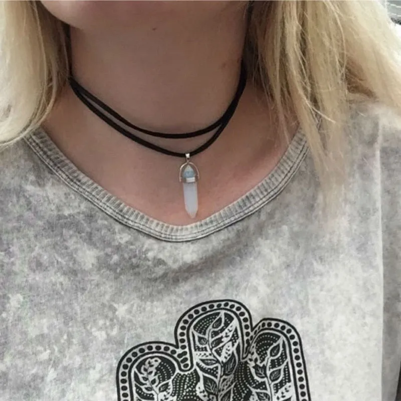 Opal Hexagonal Column Stone Choker Necklace Women New Jewelry Gift