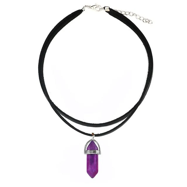 Opal Hexagonal Column Stone Choker Necklace Women New Jewelry Gift