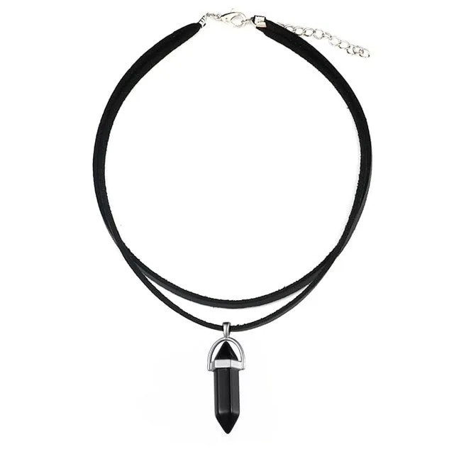 Opal Hexagonal Column Stone Choker Necklace Women New Jewelry Gift