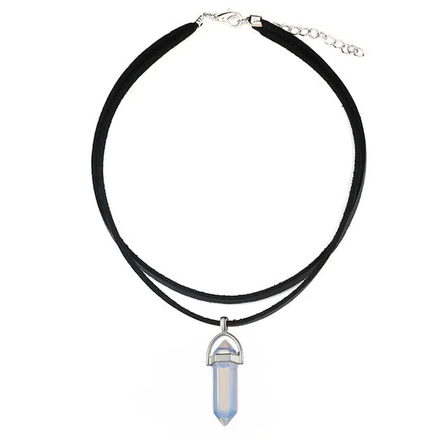 Opal Hexagonal Column Stone Choker Necklace Women New Jewelry Gift