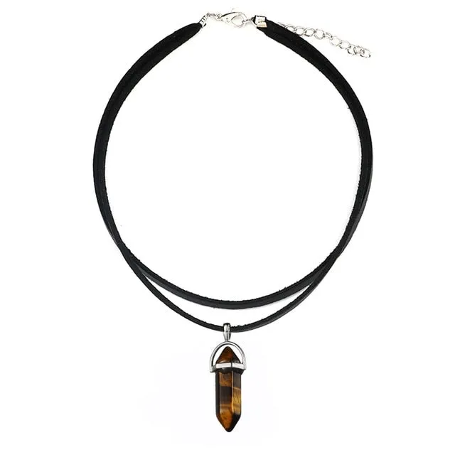 Opal Hexagonal Column Stone Choker Necklace Women New Jewelry Gift