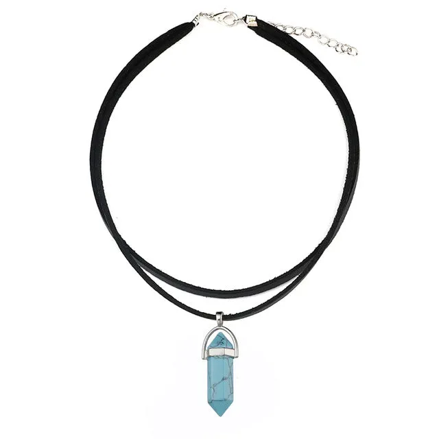 Opal Hexagonal Column Stone Choker Necklace Women New Jewelry Gift