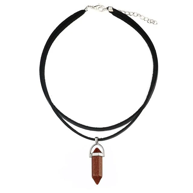 Opal Hexagonal Column Stone Choker Necklace Women New Jewelry Gift